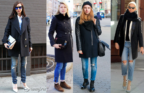 С чем носить черное пальто, примеры на фото и видео