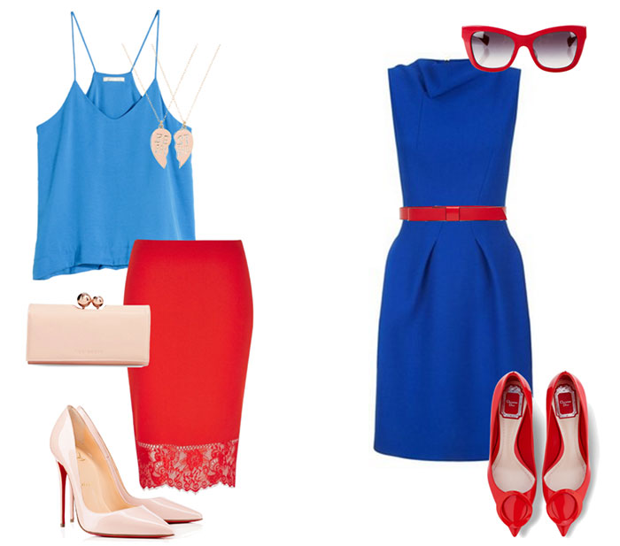 Платье в сине красном