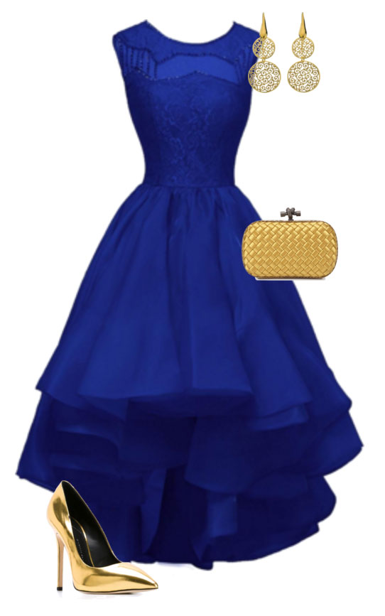 Сочетание синего платья с туфлями