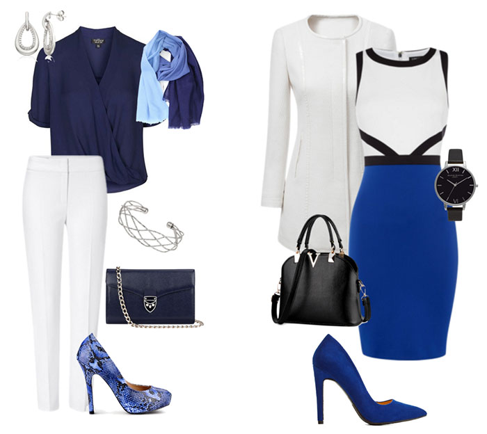 Сочетание черного и голубого в одежде женщины
