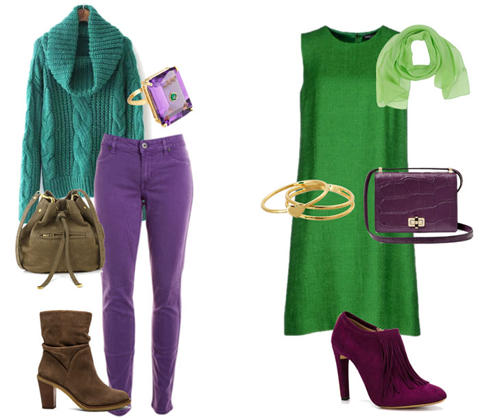 Зеленый с фиолетовым в одежде
