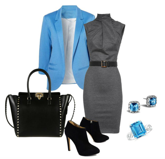 Сочетание черного и голубого в одежде женщины