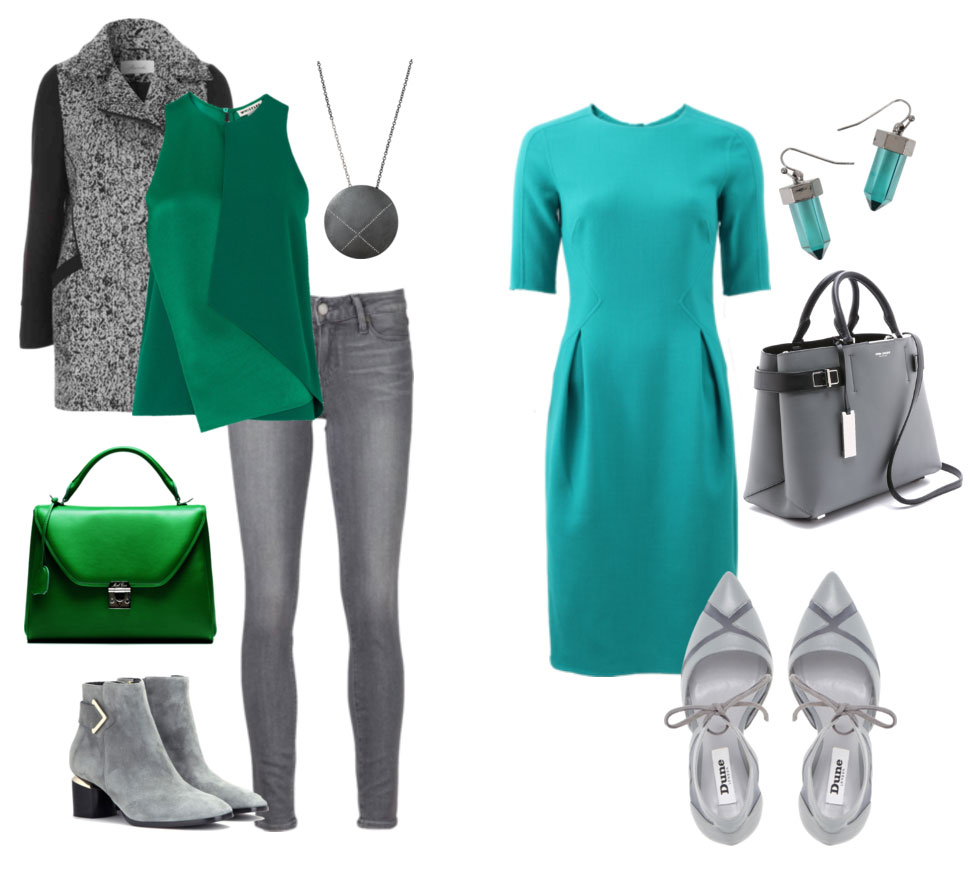 Сочетание серого и зеленого в одежде женщины