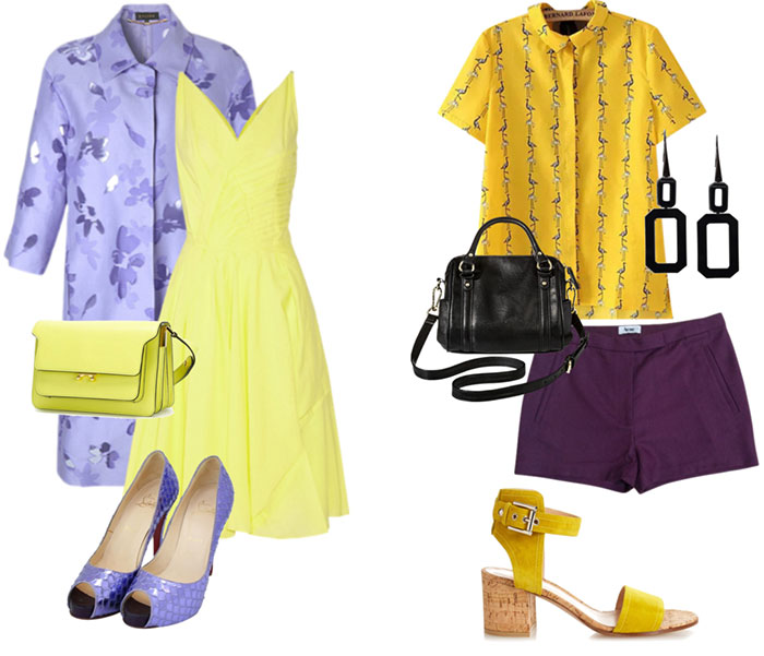 Сочетание фиолетового цвета с желтым в одежде